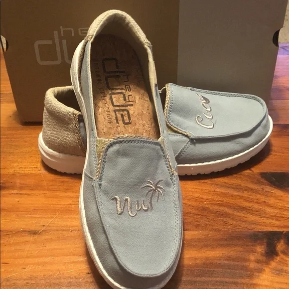 Hey Dude loafers, Size 7, light blue with gold stitching. - Picture 6 of 7